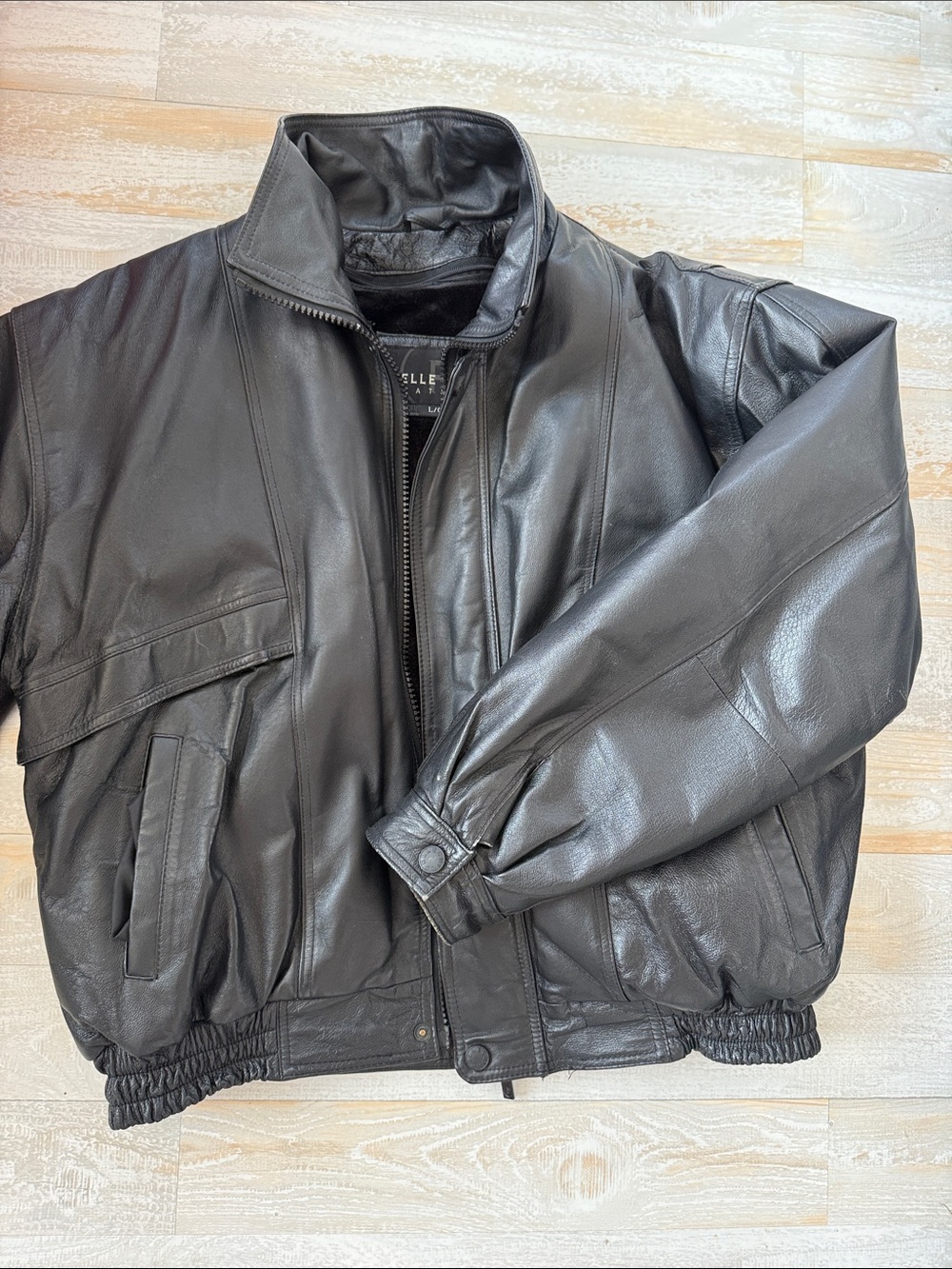 Pelle Pelle Black Leather Bomber Jacket with Snap Cuffs